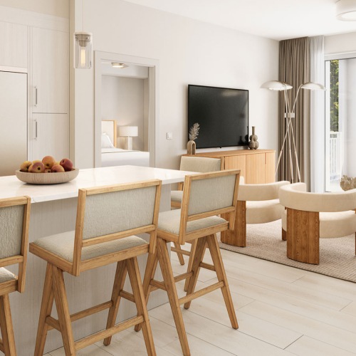 All the comforts of luxury living Open space living area with natural lighting